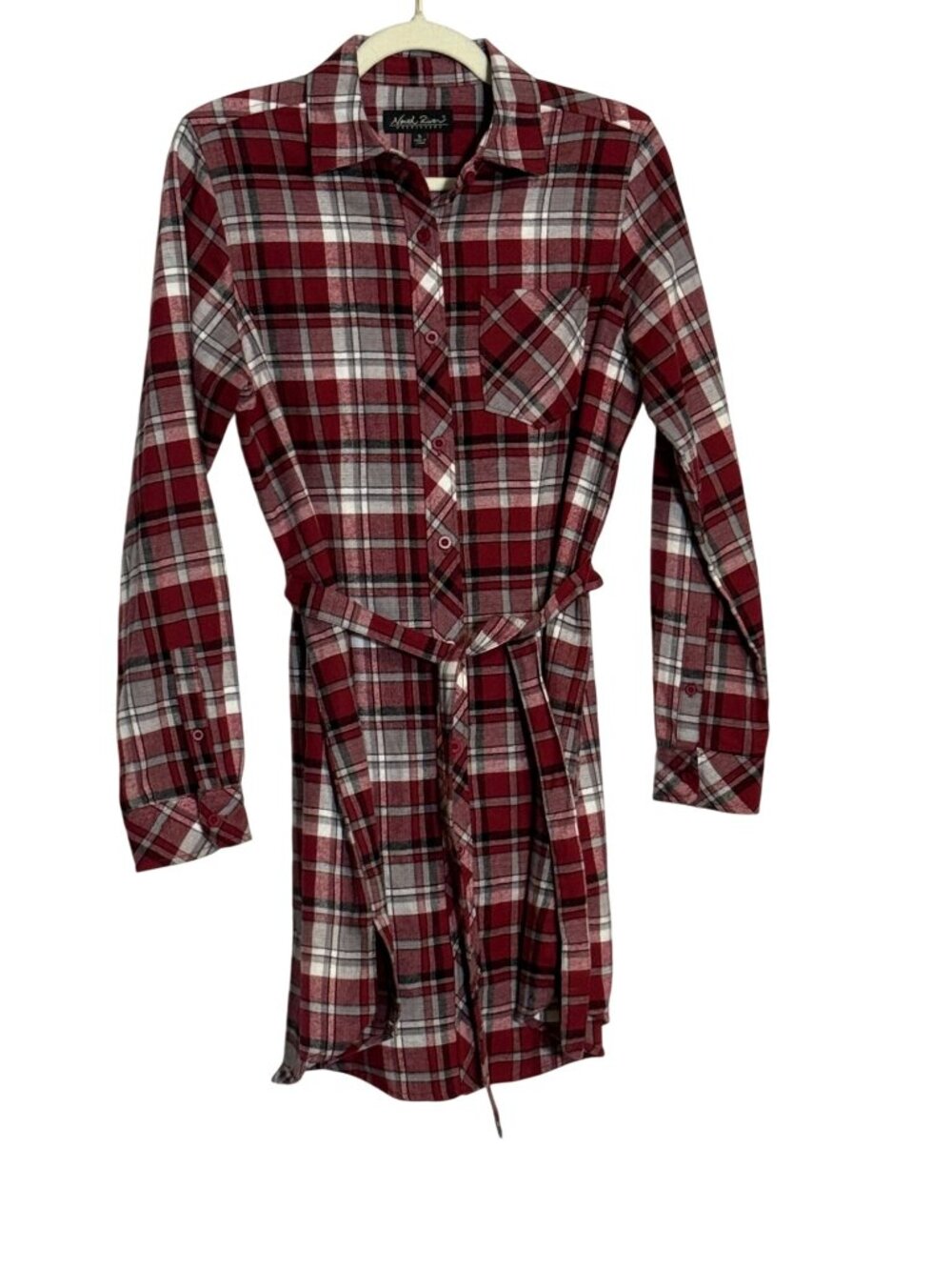 North River Outfitters Biking Red Plaid Cotton Flannel Shirt Dress Size Small